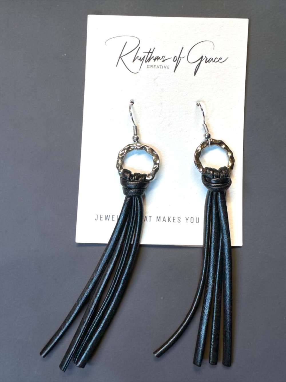 NWT Black Leather Tassel Boho Statement Earrings